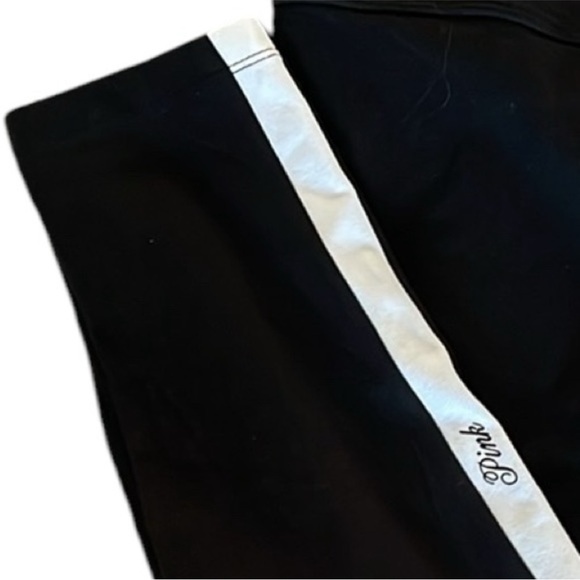 🔥🔥🆕VICTORIAS SECRET PINK HIGH WAIST FULL LENGTH LEGGING BLACK/WHITE SIDE STRIPE - Picture 4 of 7